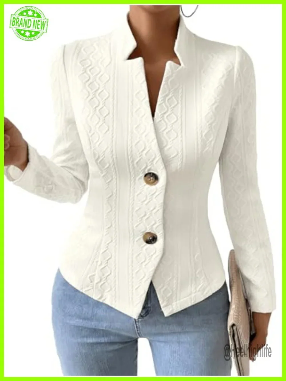 Jacquard Knit Blazer - Slim Stand Collar Full-Lined Petite Work Coat
